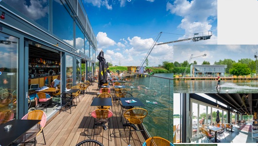 In het wakeboardcentrum Galgenweel in Antwerpen smelten binnen en buiten vloeiend samen.